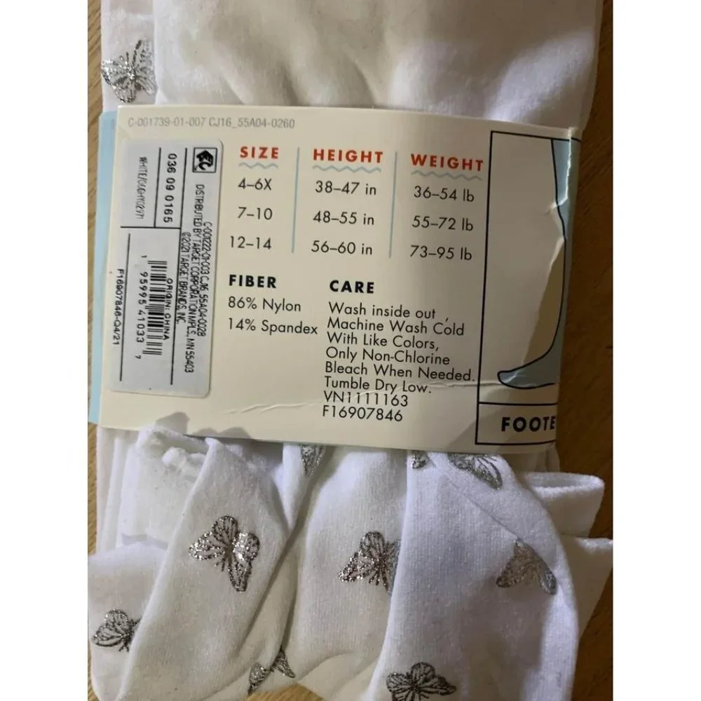 NWT Cat & Jack Girls Tights white with butterflies Size 7-10